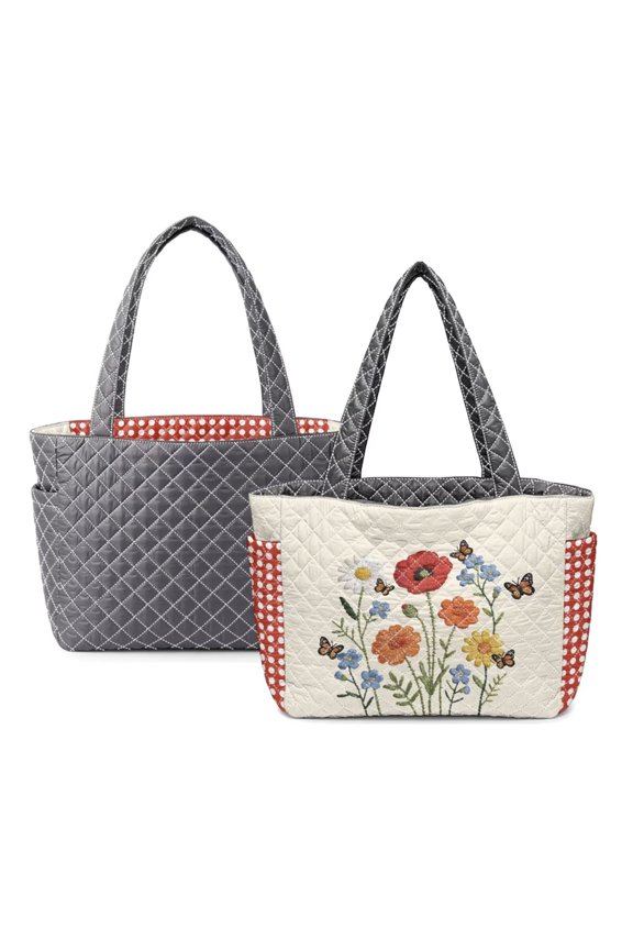 Floral Embroidered Women's Large Capacity Quilted Tote Bag,Grey Puffer Shoulder Handbag, Versatile Lightweight Laptop Tote for Work Shopping Travel College Everyday Use