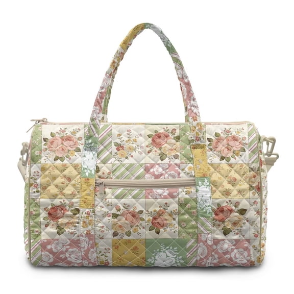 Pzuqiu Floral Patchwork Quilted Weekender Duffle Bag for Women Large Capacity Lightweight Carry On Travel Tote Overnight Gym Bag with Zipper Versatile for Trips Vintage Handbags