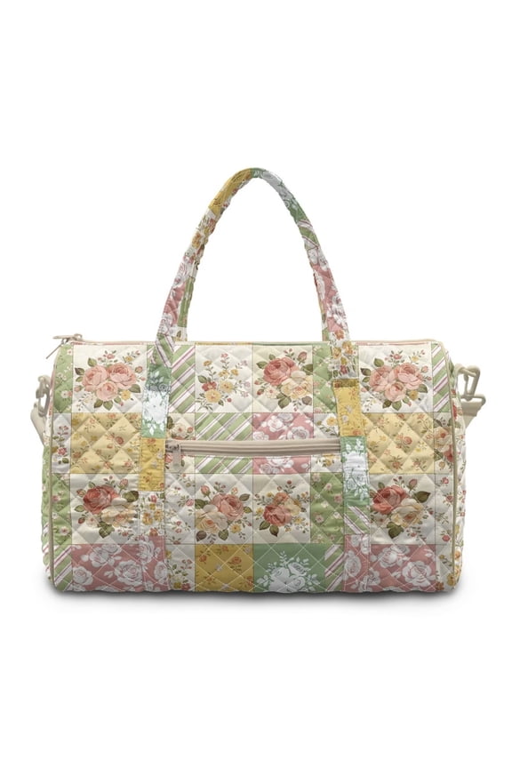 Floral Patchwork Quilted Weekender Duffle Bag for Women Large Capacity Lightweight Carry On Travel Tote Overnight Gym Bag with Zipper Versatile for Trips Vintage Handbags