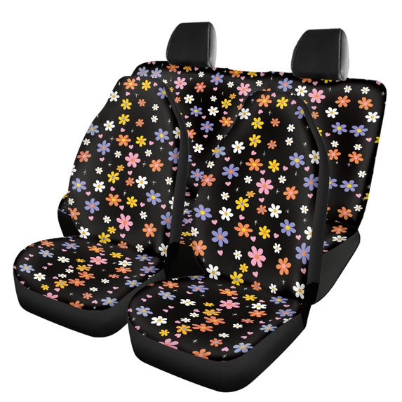 Pzuqiu Floral Pattern Car Seat Covers Full Surround Car Seat Covers Full Set, Groovy Car Seat Protection Car Front & Rear Seat Covers Fit for Cars SUV Truck