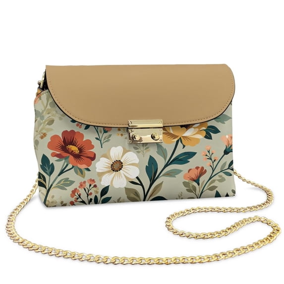 Pzuqiu Floral Print Women's Leather Crossbody Bag Trendy Craftsmanship Small Leather Crossbody Bags for Women Soft Compact with Chain Strap Lightness for Teen Girls-Women