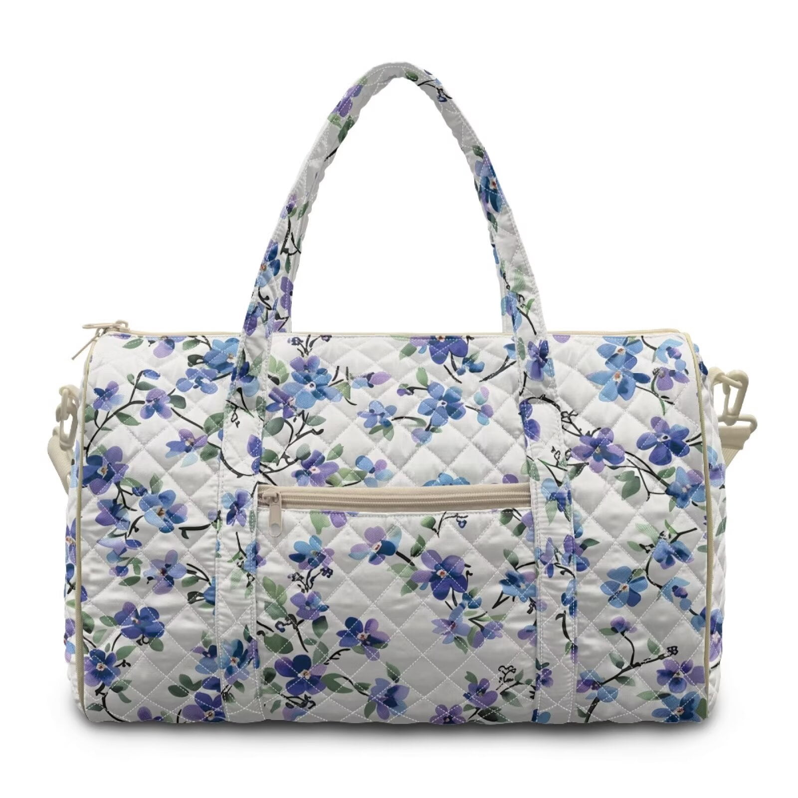 Pzuqiu Floral Quilted Weekender Bag for Women Large Capacity Puffer Travel Duffle Carry On Tote Lightweight Soft Overnight Gym Bag with Luggage Sleeve Portable Travel Bags