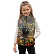 Pzuqiu Flower Cat Kids Zip Up Vest Size 9-10 Casual Soft Winter Sleeveless Jacket with Pockets Wind Proof Fall Outfits Fashion Clothing Comfortable for Kids and Toddlers