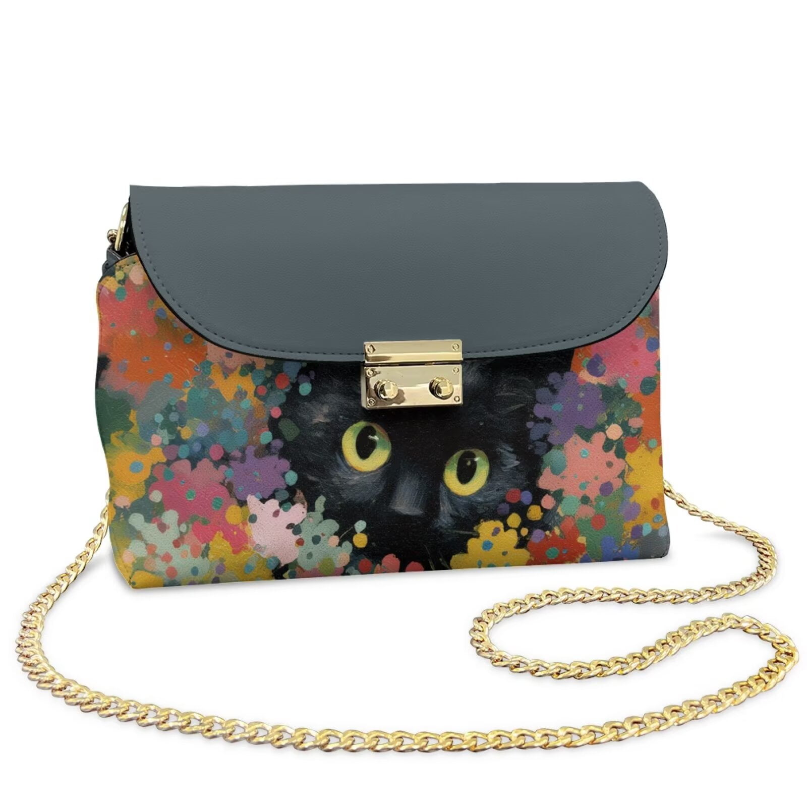 Pzuqiu Flower Cat Leather Crossbody Bags for Women Trendy Soft Leather Quilted Shoulder Bag with Chain Strap Exquisite Practical Quilted Crossbody Purse for Women