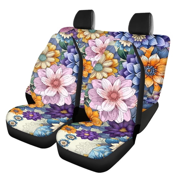 Pzuqiu Flower Collage Art Car Seat Cover Full Set Interior Auto Interior Decor Protector, Breathable Easy to Install Car Seat Covers Fit for Truck Cars Trucks