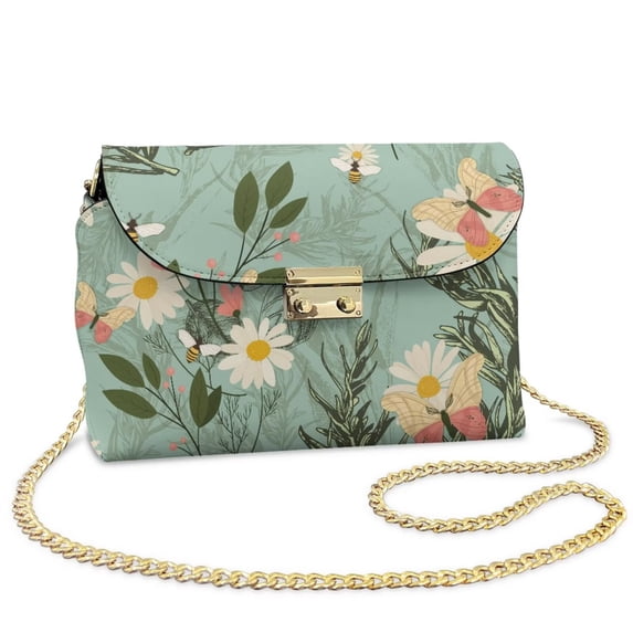 Pzuqiu Flower Crossbody Bags Leather Women Vintage Trendy Small Leather Crossbody Bags for Women with Chain Strap Lightness Practical for Party and Special Occasions