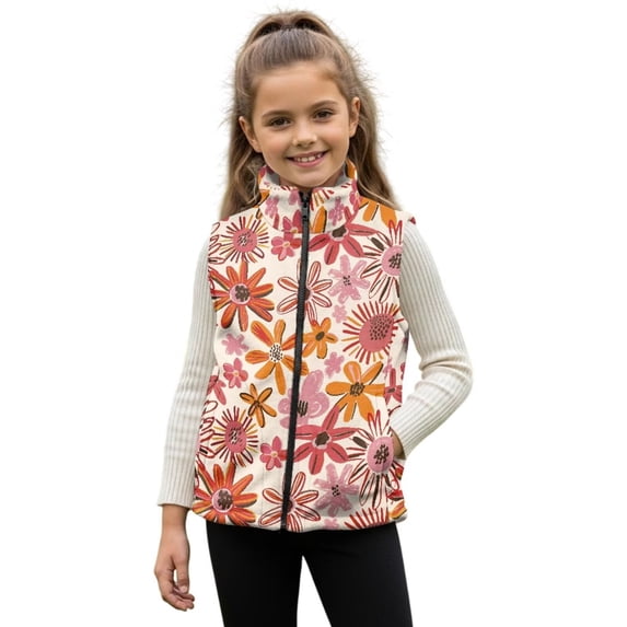 Pzuqiu Flower Girl Outerwear Vest Size 9-10 Comfortable Casual Zipper Winter Sleeveless Jacket with Pockets Practical Fall Outfits Fashion Clothing Soft for Teen Girls Trendy