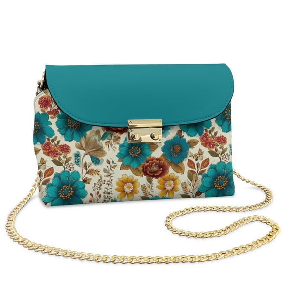 Pzuqiu Flower Print Crossbody Leather Bags for Women Minimalist Lightness Leather Quilted Shoulder Bag with Chain Strap Functional Fashion Casual Gifts for Women