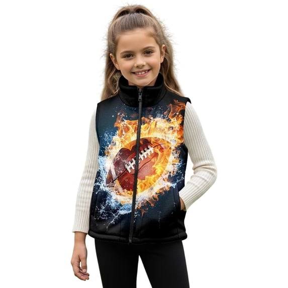 Pzuqiu Football Sleeveless Vests Casual Clothes for Boys 7-8 Practical Stretchy Winter Lightweight Sleeveless Fleece Jacket with Pocket Wind Proof Fall Outfits Fashion Clothing