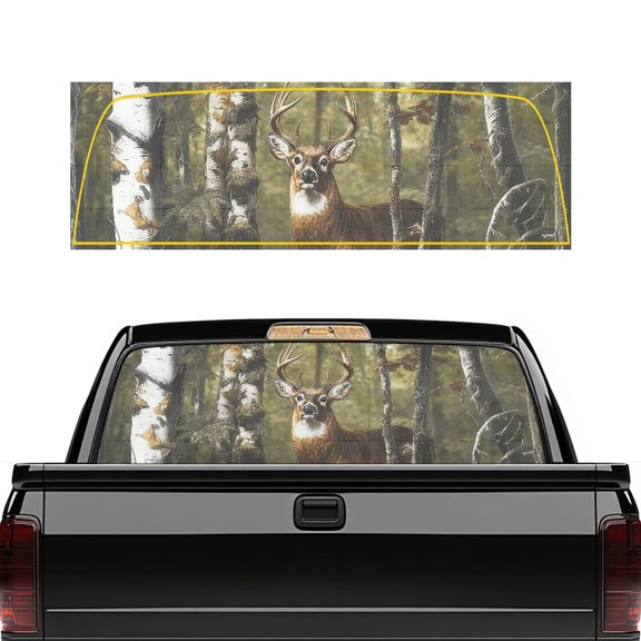 Pzuqiu Forest Buck Deer Truck Rear Window Decal, Perforated See through Car Rear Windshield Sunshade, 66.9 x 22.4 Inches, Quick Install for Most Pickup Trucks
