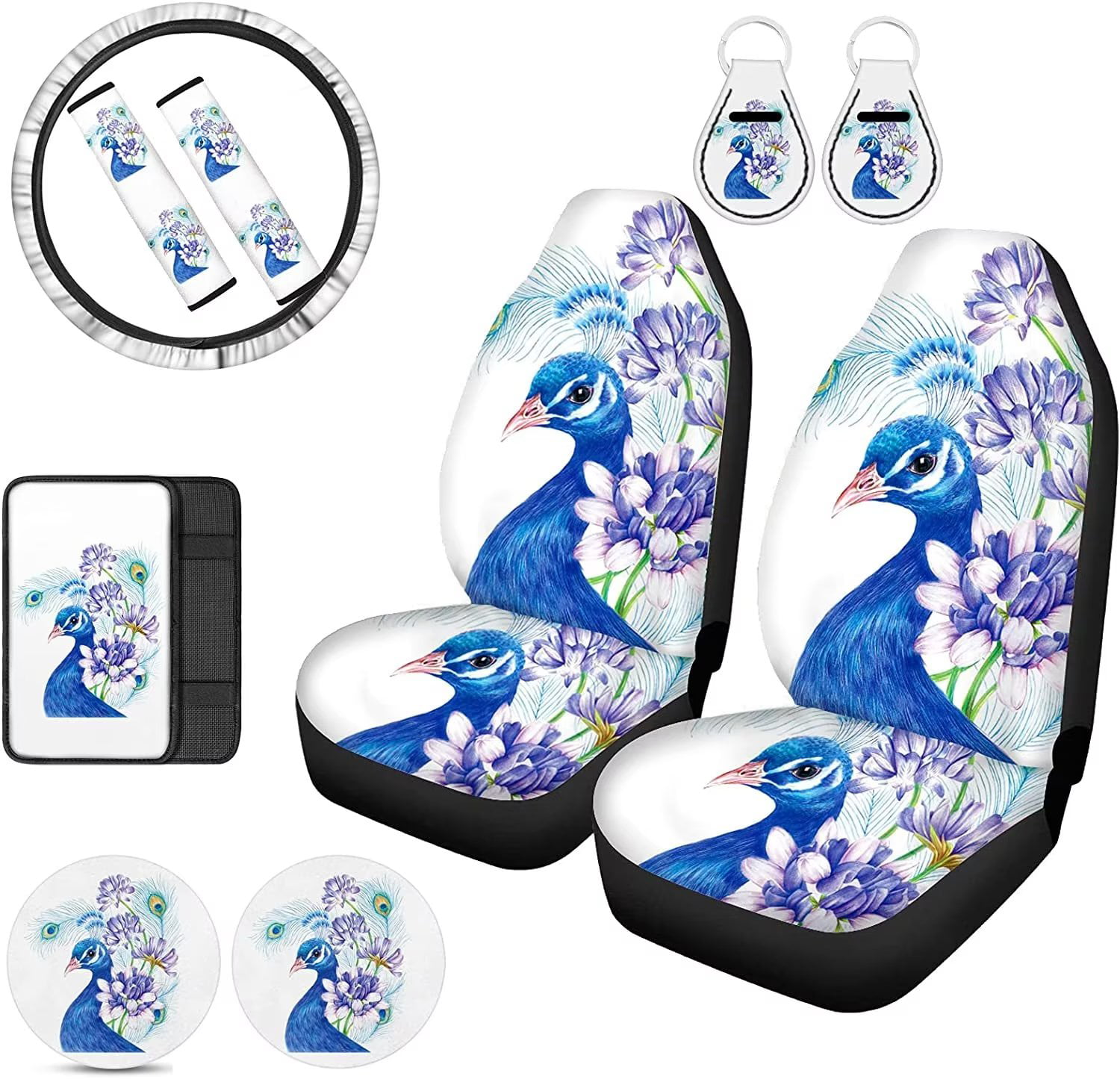 Pzuqiu Girly Butterfly Car Accessories for Women Front Back Seat Covers  Full Set with Universal Steering Wheel Covers,Seat Belt Cover,Auto Cup