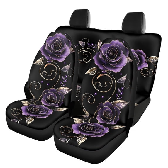 Pzuqiu Front and Rear Seat Cover Set Fashion, Compatible with Car Seats Automotive Seats, Car Seat Covers Set Fit for Trucks Cars Interior, Purple Rose Design