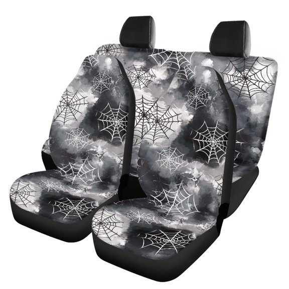 Pzuqiu Front and Rear Seat Cover Set Protect Fashion Car Seat Cover Full Set Polyester Interior Accessories Lightweight, Fit for Truck Cars Trucks, Spider's web