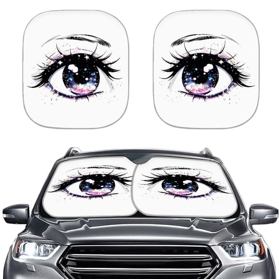 Pzuqiu Front Windshield Sun Shade with Galaxy Anime Eyes, Foldable Universal Sun Shade for Sedan and Daily Driving