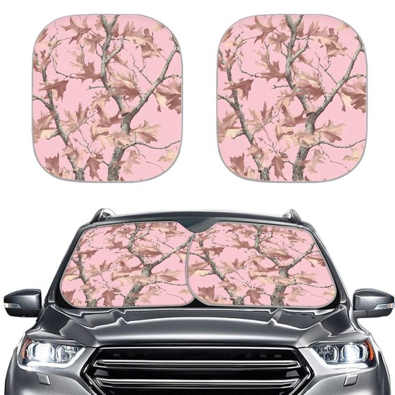 Pzuqiu Front Windshield Sun Shade with Pink Leaf Camo Pattern, Car Front Window Visor for Auto and SUV, Keeps Vehicle Cool