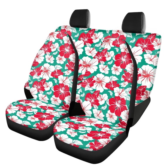 Pzuqiu Front and Rear Seat Cover Set Easy to Install Polyester, Compatible with SUV Seats Automotive Seats, for Trucks Cars, Floral and Leaf Design