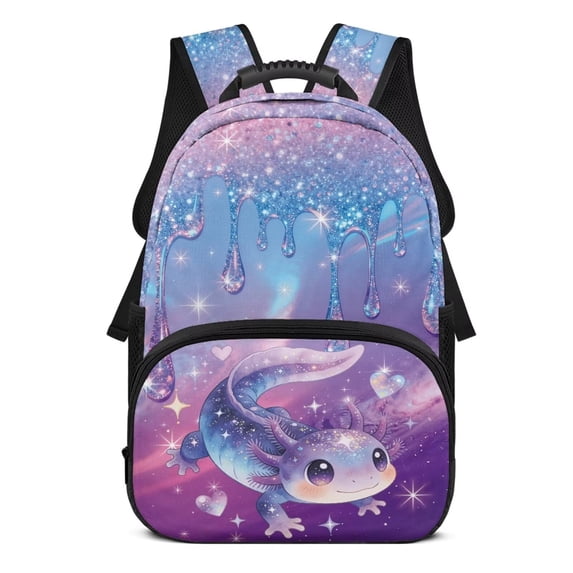 Pzuqiu Galaxy Axolotl Custom Kids Backpack with Name Personalized Backpacks for School Durable Customized Shoulder Bookbags Back to School 17 Inch Lightweight Schoolbags Ages 6-12