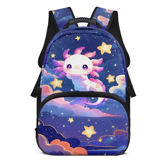 Pzuqiu Galaxy Axolotl Personalized School Backpack for Kids Students Customized Bookbags Large Capacity Custom Backpacks with Name Schoolbag for Girls 17 Inch Back to School
