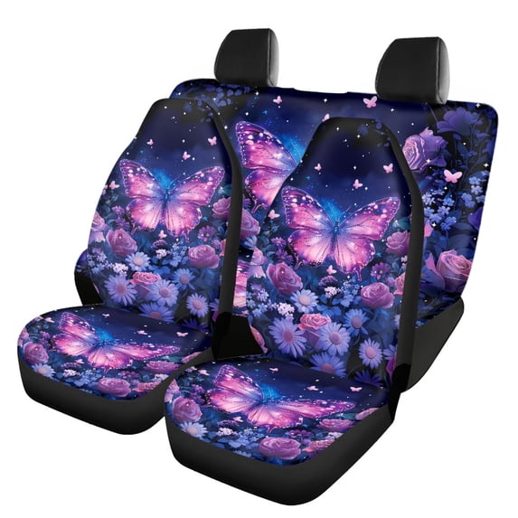 Pzuqiu Galaxy Butterfly with Florals Car Seat Covers Full Set Front and Rear Seat Cover Set Interior Decor Breathable Car Seat Covers Set Fit for Trucks Cars