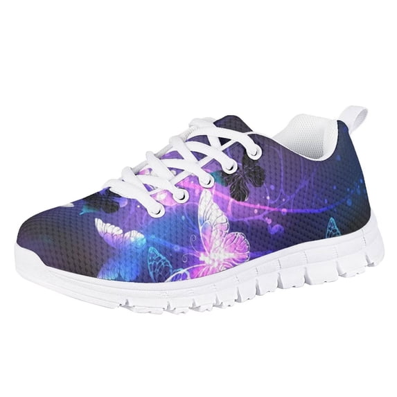Pzuqiu Galaxy Butterfly Sneakers Girls Size 12 Lightweight Tennis Running Shoes Comfortable Walking Athletic Shoes Lace Up Animal Print Shoes