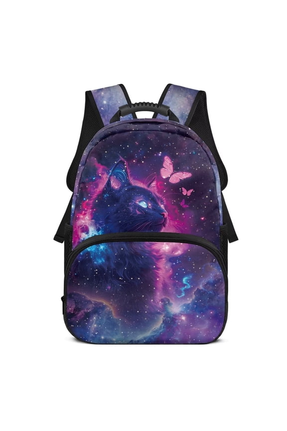 Galaxy Cat Backpack for Boys Ages 6-8 Elementary Students Large Capacity Schoolbag Adjustable Padded Straps 17 Inch Kids Bookbag for Back to School Daily Travel Use