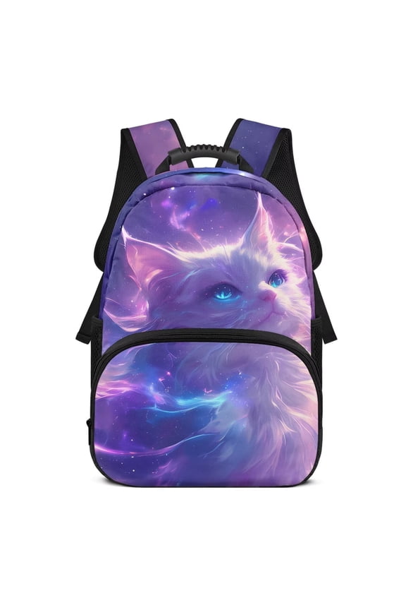 Galaxy Cat Personalized Kids Backpack with Adjustable Shoulder Strap 17 Inch Custom School Bag Backpack with Name Unique Customized Bookbag for Teenagers Girls Age 8-14