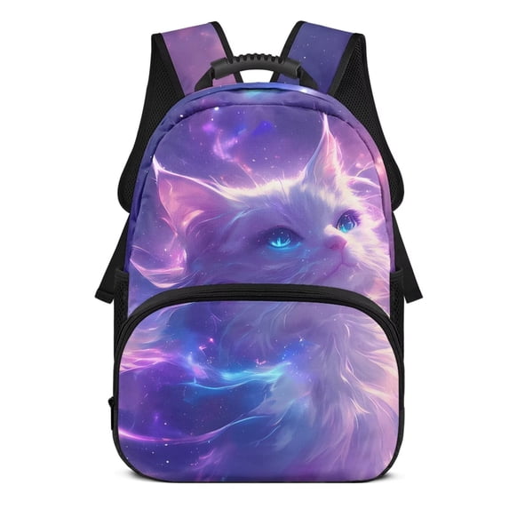 Pzuqiu Galaxy Cat Personalized Kids Backpack with Adjustable Shoulder Strap 17 Inch Custom School Bag Backpack with Name Unique Customized Bookbag for Teenagers Girls Age 8-14
