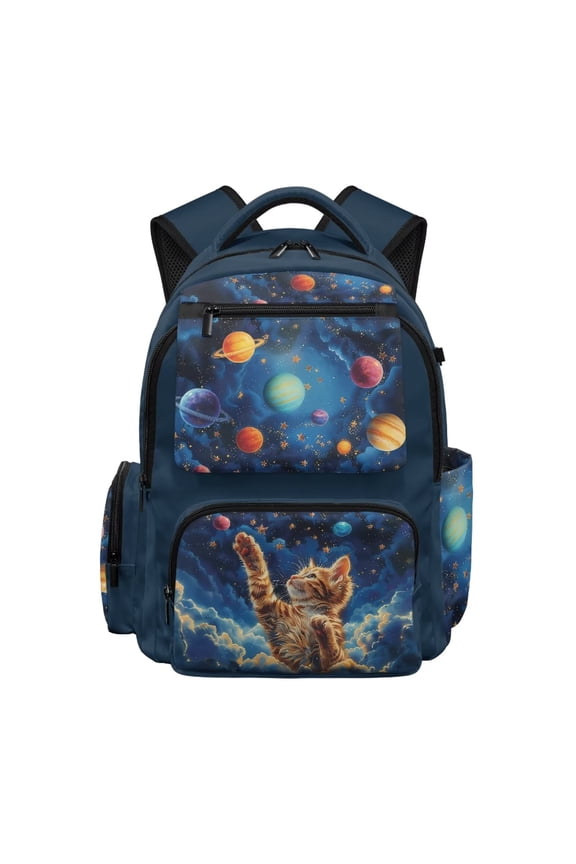 Galaxy Cat School Backpack for Girls College Students Backpacks Breathable 17 Inches Large Capacity Travel Ruckpack Laptop Bags for Students Ages 6-12 Back to School