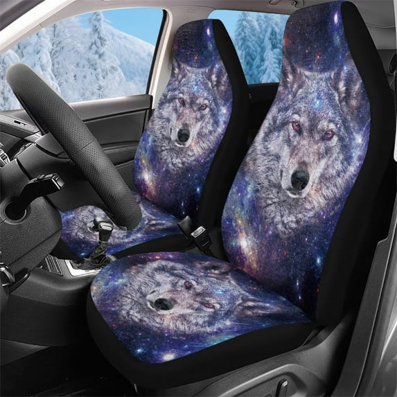 Pzuqiu Galaxy Wolf Car Front Seat Cover Soft Easy to Clean Car Seat Protector Front Seats Only All-Season Protection Fashion Automotive Interior Seat Covers Compatible with Cars SUV