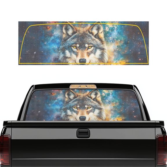 Pzuqiu Galaxy Wolf Rear Window Decal 66.9" x 22.4", Waterproof UV Blocking Vinyl Sticker for Most Pickup Trucks