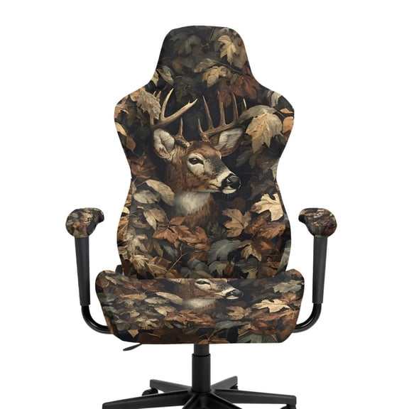 Pzuqiu Gaming Chair Cover 4 Pieces Easy to Install Gaming Chair Accessories Camouflage Hunting Deer with Armrest Covers Include Backrest, Seat and Armrest Home Decor