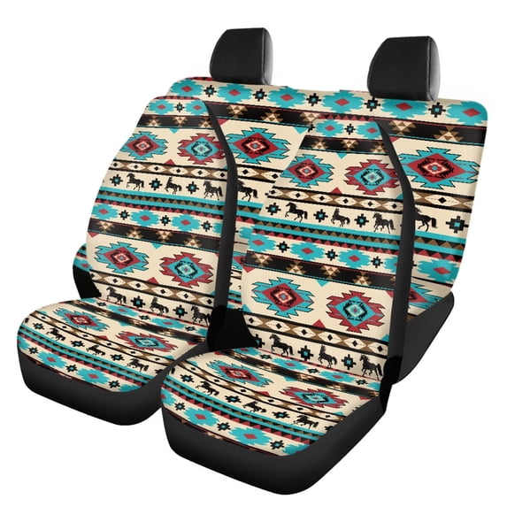 Pzuqiu Geometric Animal Pattern Car Seat Covers Full Set 3 PCS, Front and Rear Seat Cover Set Polyester Non-Slip Automobile Interior Decorate Accessories