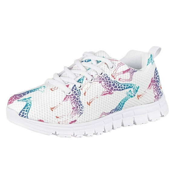 Pzuqiu Giraffe Big Girls Sneakers Teal Size 4 Lightweight Running Tennis Shoes Casual Walking Shoes Outdoor Sport Shoes Animal Print