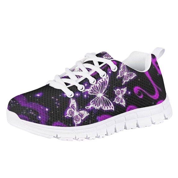 Pzuqiu Girls Boys Sneakers Galaxy Butterfly Print Lightweight Comfortable Kids Tennis Shoes Breathable Mesh Shoes Size 11