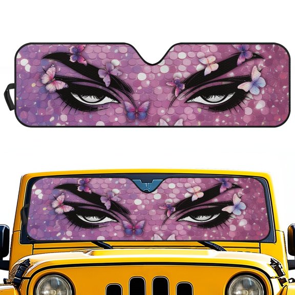 Pzuqiu Glamorous Eyes Pattern Block UV Rays Windshield Sun Shield UV Rays Blocker Blocks UV Rays Windshield Sun Shade for Off-road Interior Vehicle