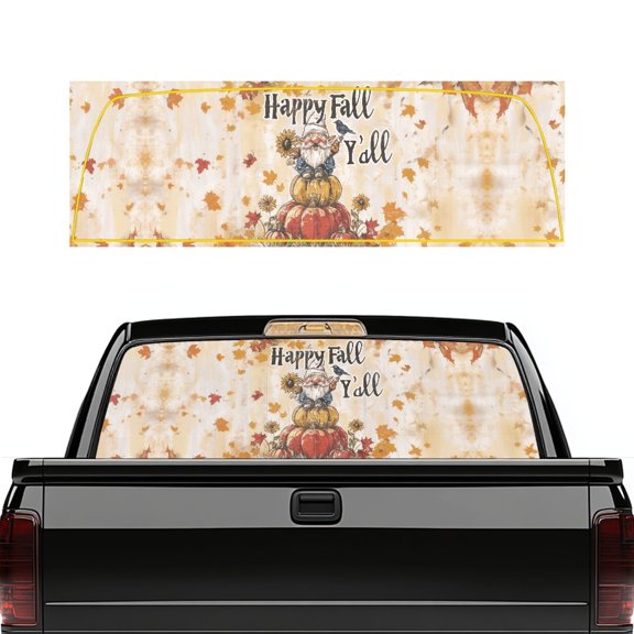 Pzuqiu Gnome Pumpkin Fall Truck Rear Window Decal, Easy Installation Vinyl, Perforated Easy to Install Perforated Car Window Stickers Corrosion Proof