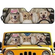 Pzuqiu Golden Retreiver Front Windshield Sunshade for 1997-2017 Jeep Wrangler Rubicon Sahara TJ JK JKU 2/4 Doors UV Ray & Heat Block Windshield Shades Easy Fold Lightweight