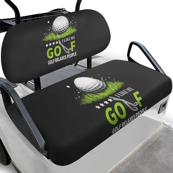 Pzuqiu Golf Ball Print Golf Cart Seat Cover Set - "I Like My Golf" Slogan Design - Breathable, Washable Protective Covers for EZGO, Club Car & Yamaha