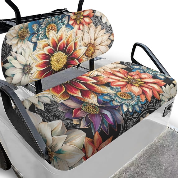 Pzuqiu Golf Cart Bench Seat Covers, Compatible with Outdoor Golf Carts, Golf Cart Seat Covers Suitable for Club Car Precedent Ezgo Golf Cart Car Accessories, Flower Pattern