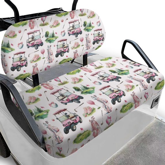 Pzuqiu Golf Cart Print Seat Cover Set - Breathable Stretch-Fit Protector, Universal Fit for 2-Seater Ezgo, Club Car & Yamaha, Washable Golf Cart Accessories