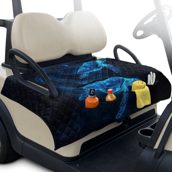 Pzuqiu Golf Cart Seat Cover 4 Front Pockets Polyester, Compatible with Outdoor Golf Carts, for EZGO Club Cars Yamaha, Neon Sea Turtle