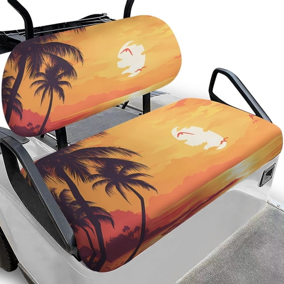 Pzuqiu Golf Cart Seat Cover Breathable Polyester Cloth, Compatible with Outdoor Golf Course, for Golf Cart Bench Seat Club Car Ezgo, Sunset Palm