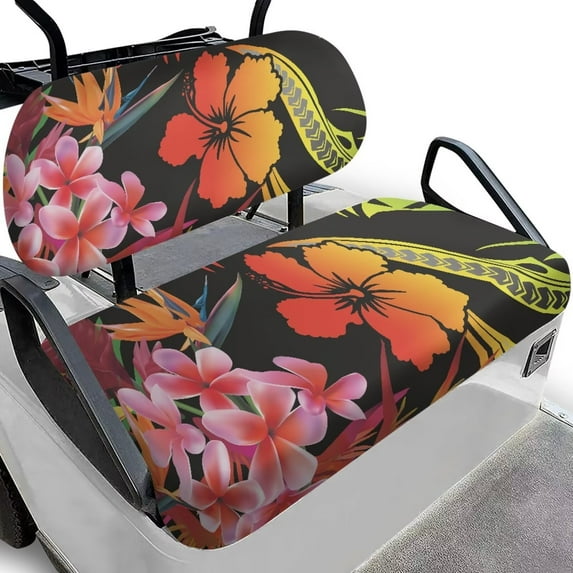 Pzuqiu Golf Cart Seat Covers 2 Piece Travel Sports Golf Cart Accessories Soft and Comfortable Keep Cool in Summer for EZGO TXT RXV Club Car DS, Hibiscus Flower