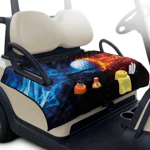 Pzuqiu Golf Cart Seat Covers, Compatible with Outdoor, Suitable for Club Car Pockets, Orange Blue Flame Golf