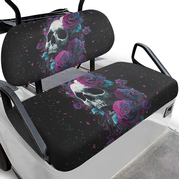 Pzuqiu Golf Cart Seat Covers, Compatible with Outdoor, Suitable for Club Car Precedent Seat Breathable, Rose Skull Pattern