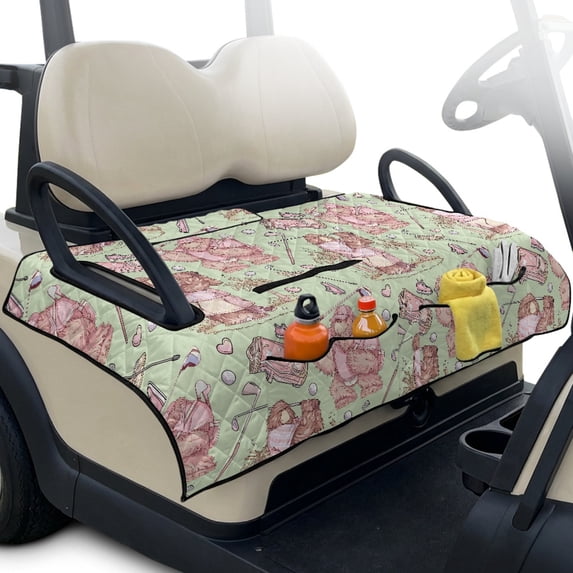Pzuqiu Golf Cart Seat Covers Easy to Carry Pockets, Compatible with Golf Carts Golf Course Quilted Golf Cart Seat Covers(Golfing Bear Pattern)
