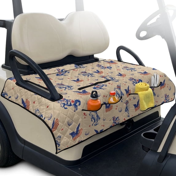 Pzuqiu Golf Cart Seat Covers With Pockets, Compatible with Outdoor, Quilted Golf Cart Seat Covers Fit for Club Car Yamaha, American Cowboy Golf Pattern