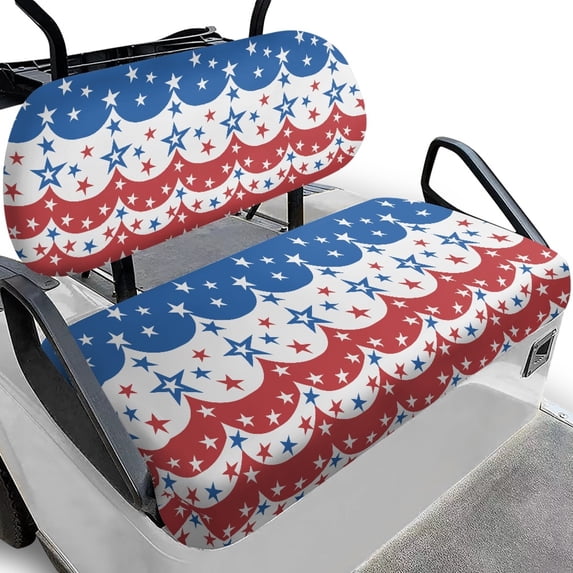 Pzuqiu Golf Cart Seat Covers Portable Polyester Cloth, Compatible with 2-Seats Cart Golf Carts, for Ezgo Club Cars, Red, White, and Blue Wavy Stripes