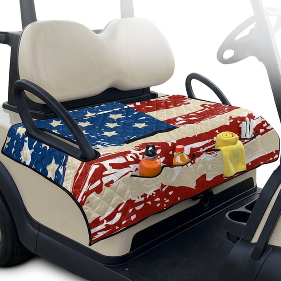 Pzuqiu Golf Cart Seat Covers Portable Polyester, Compatible with Golf Club Outdoor, for Yamaha Club Car Club Cars, Distressed American Flag Print