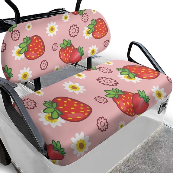 Pzuqiu Golf Cart Seat Covers and Backrest Cover Breathable, for Outdoor, Golf Cart Seat Cushion, Compatible with Club Car Ezgo, Strawberry and Daisy